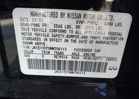 2021 Infiniti Q50 Signature Edition z USA, uszkodzony, nr VIN JN1EV7CPXMM706113